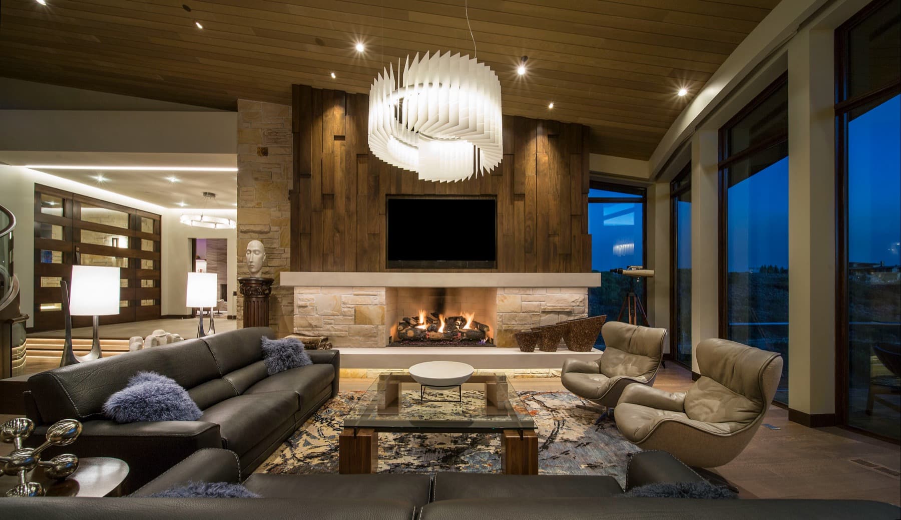 Crescent House — great room hearth