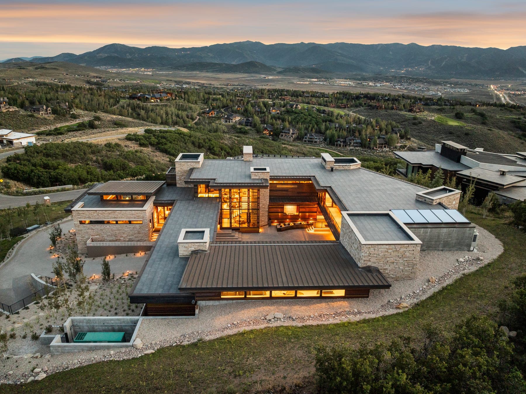Vandamm Home — aerial from the valley side